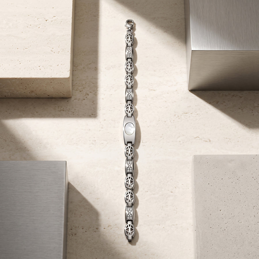 Silver Mother of Pearl Star Link Mens Bracelet