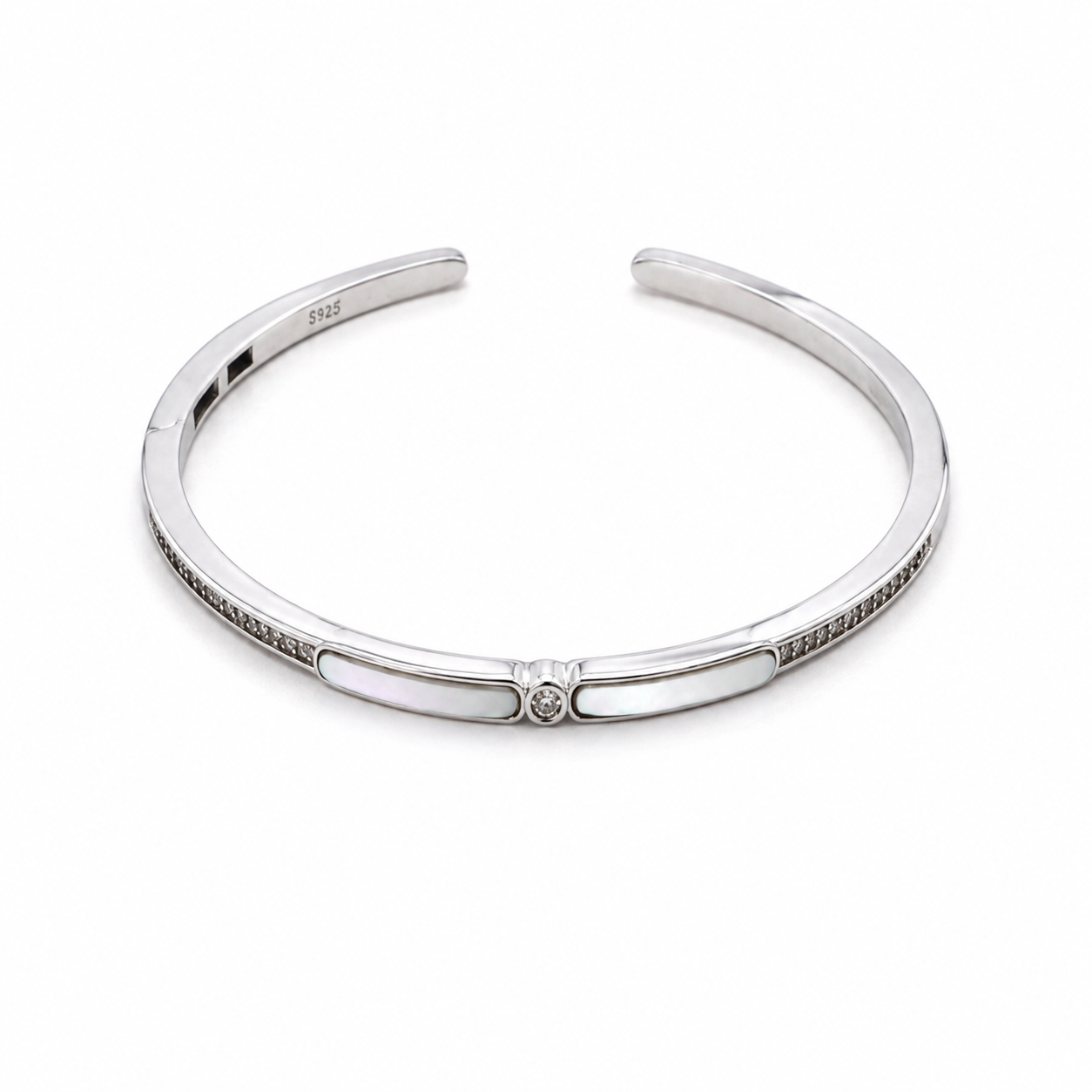 Silver Mother of Pearl Twin Bar Cuff Bracelet