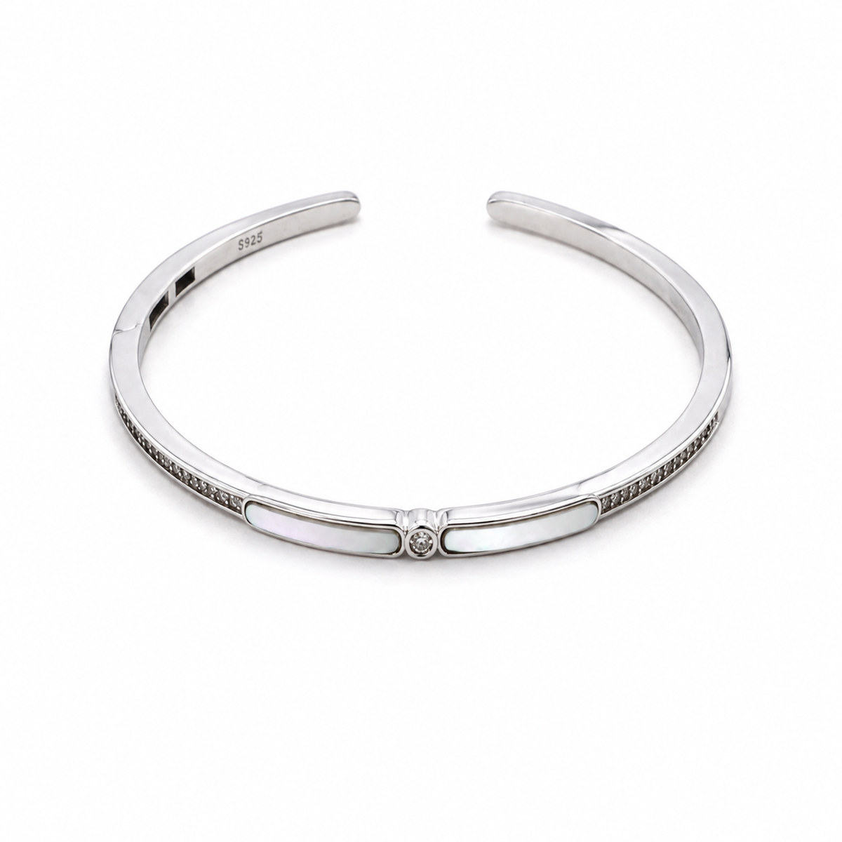 Silver Mother of Pearl Twin Bar Cuff Bracelet | Jiya Gold Palace