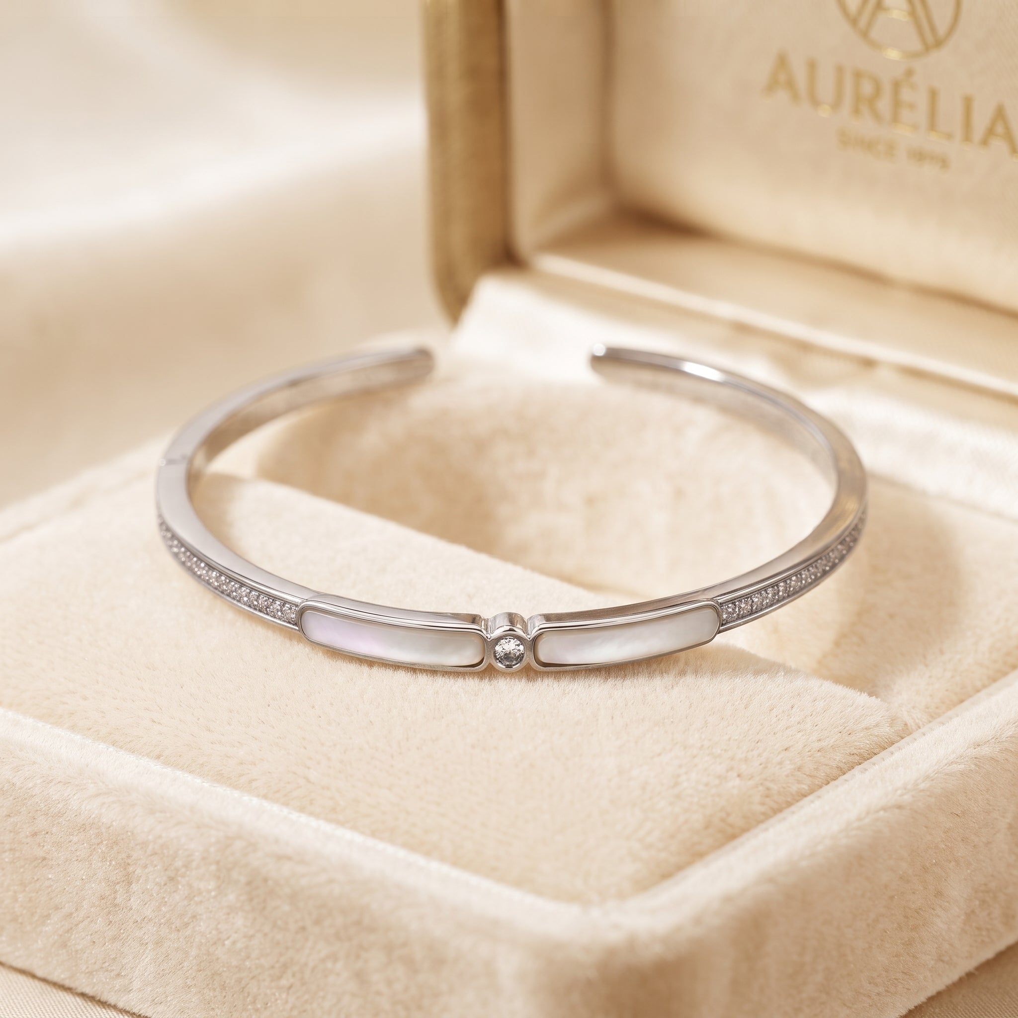 Silver Mother of Pearl Twin Bar Cuff Bracelet