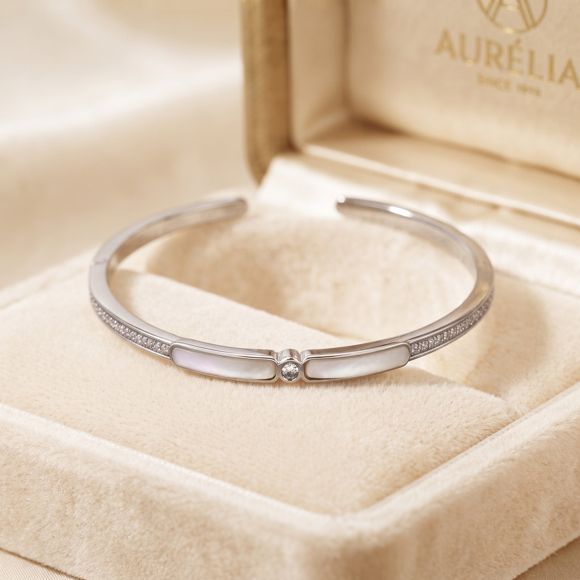 Silver Mother of Pearl Twin Bar Cuff Bracelet