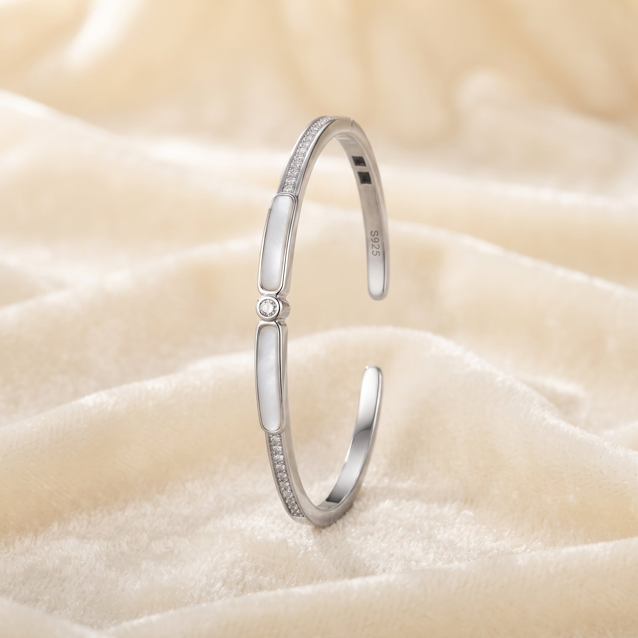 Silver Mother of Pearl Twin Bar Cuff Bracelet
