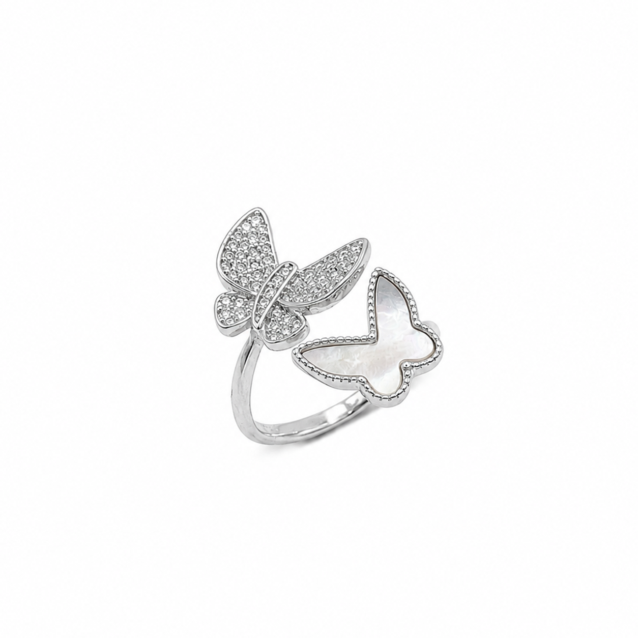 Silver Mother of Pearl Twin Butterfly Ring