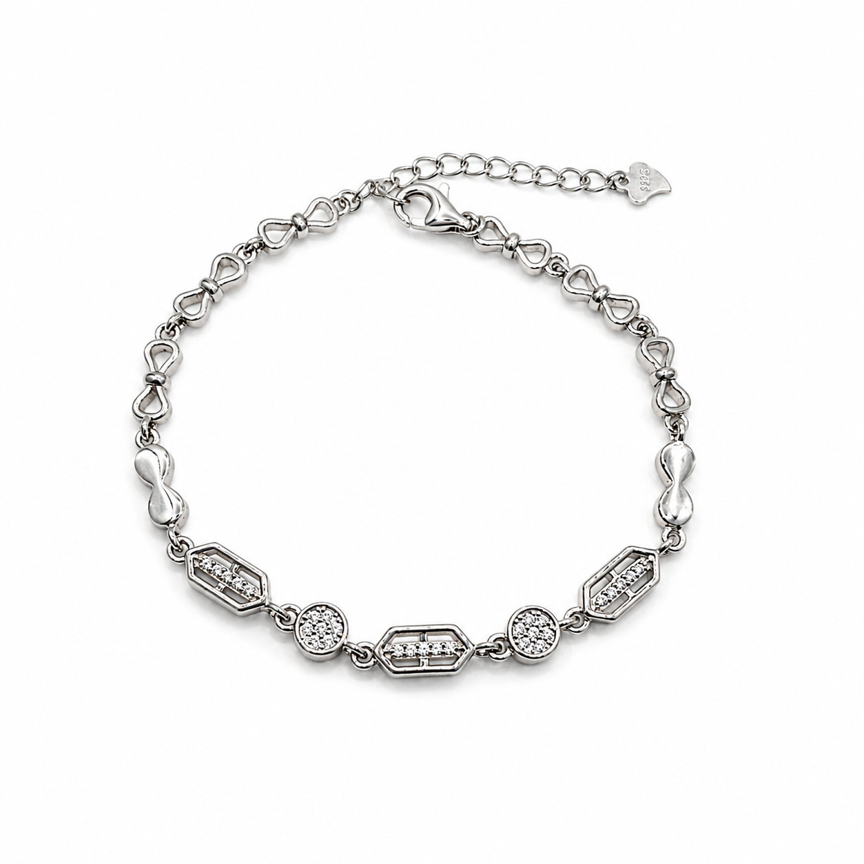 Silver Octagon Station Link Bracelet