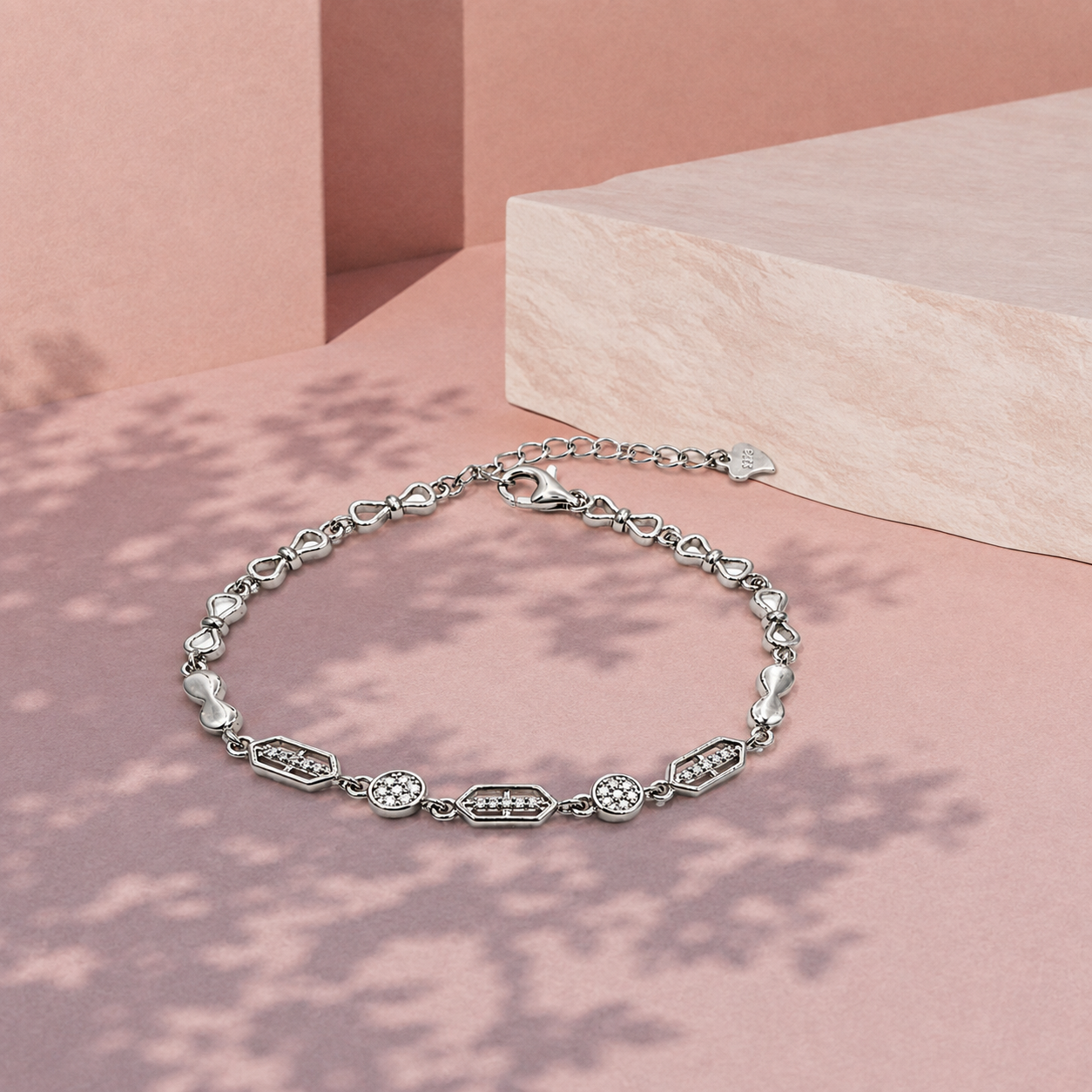 Silver Octagon Station Link Bracelet