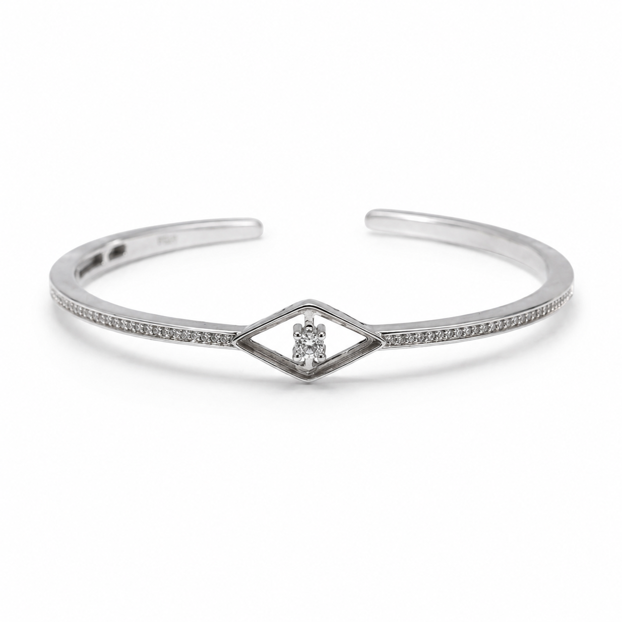 Silver Open Diamond Frame Pave Cuff Bracelet