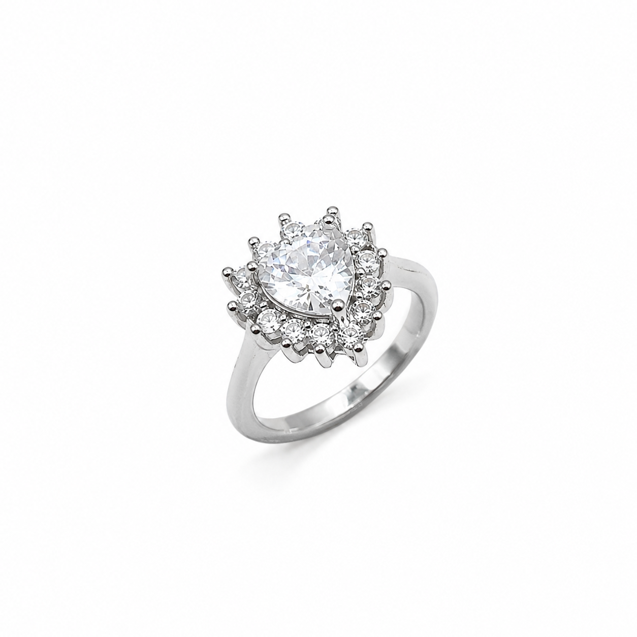 Silver Oval Cut Sunburst Halo Ring