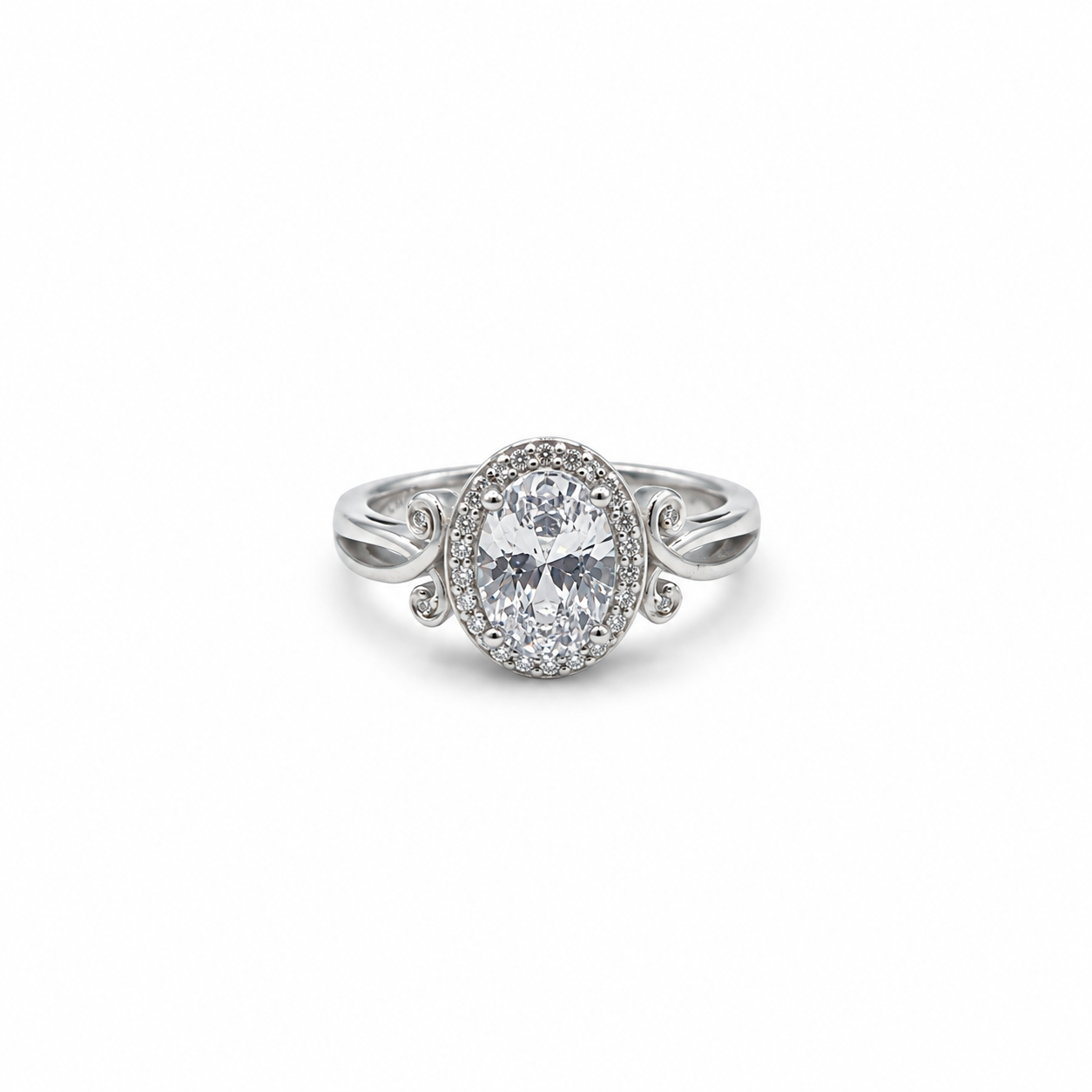 Silver Oval Halo Split Shank Ring