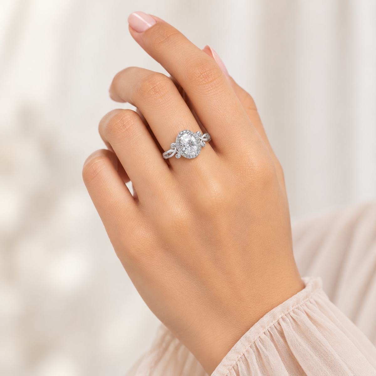 Silver Oval Halo Split Shank Ring