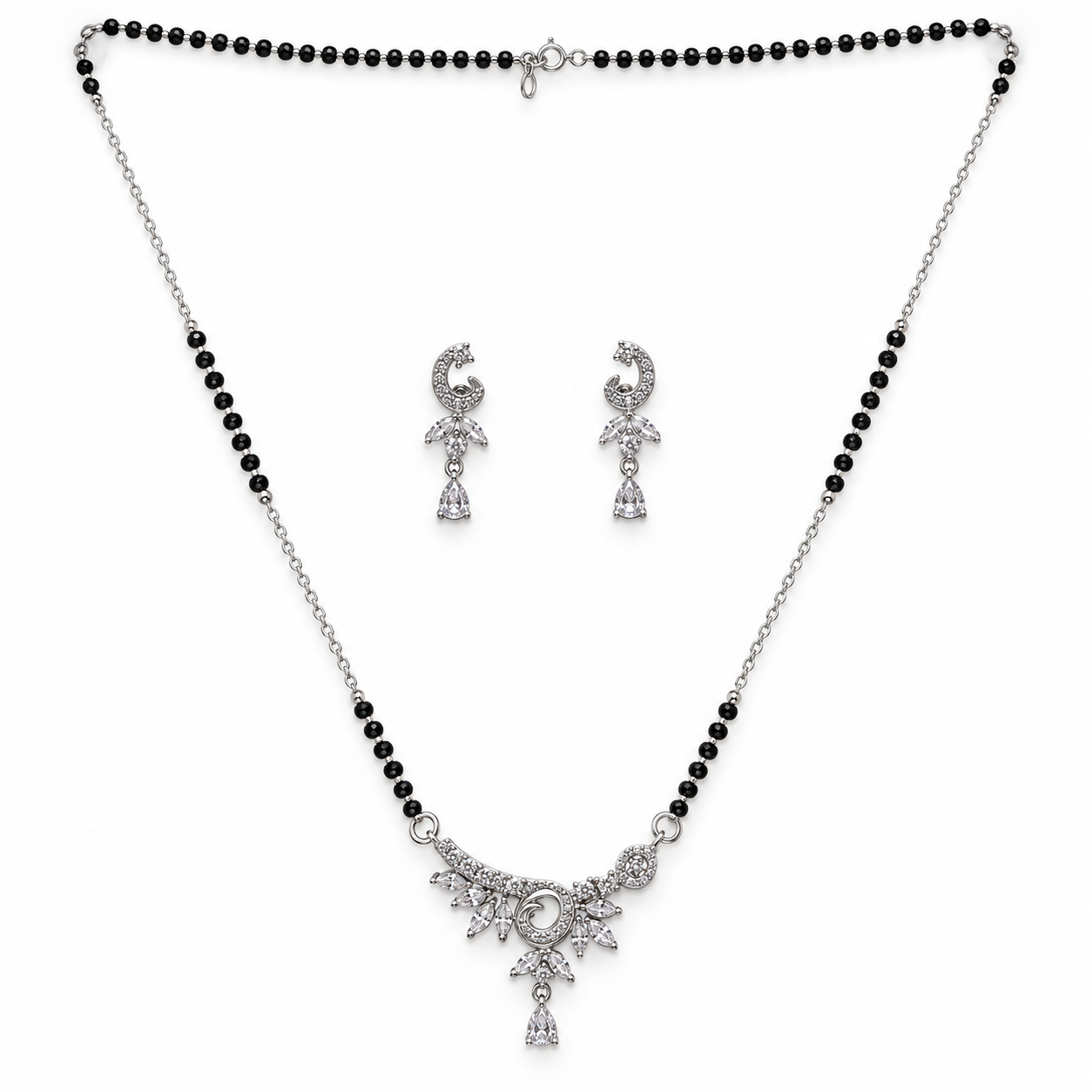 Silver Paisley Swirl Marquise Mangalsutra Set