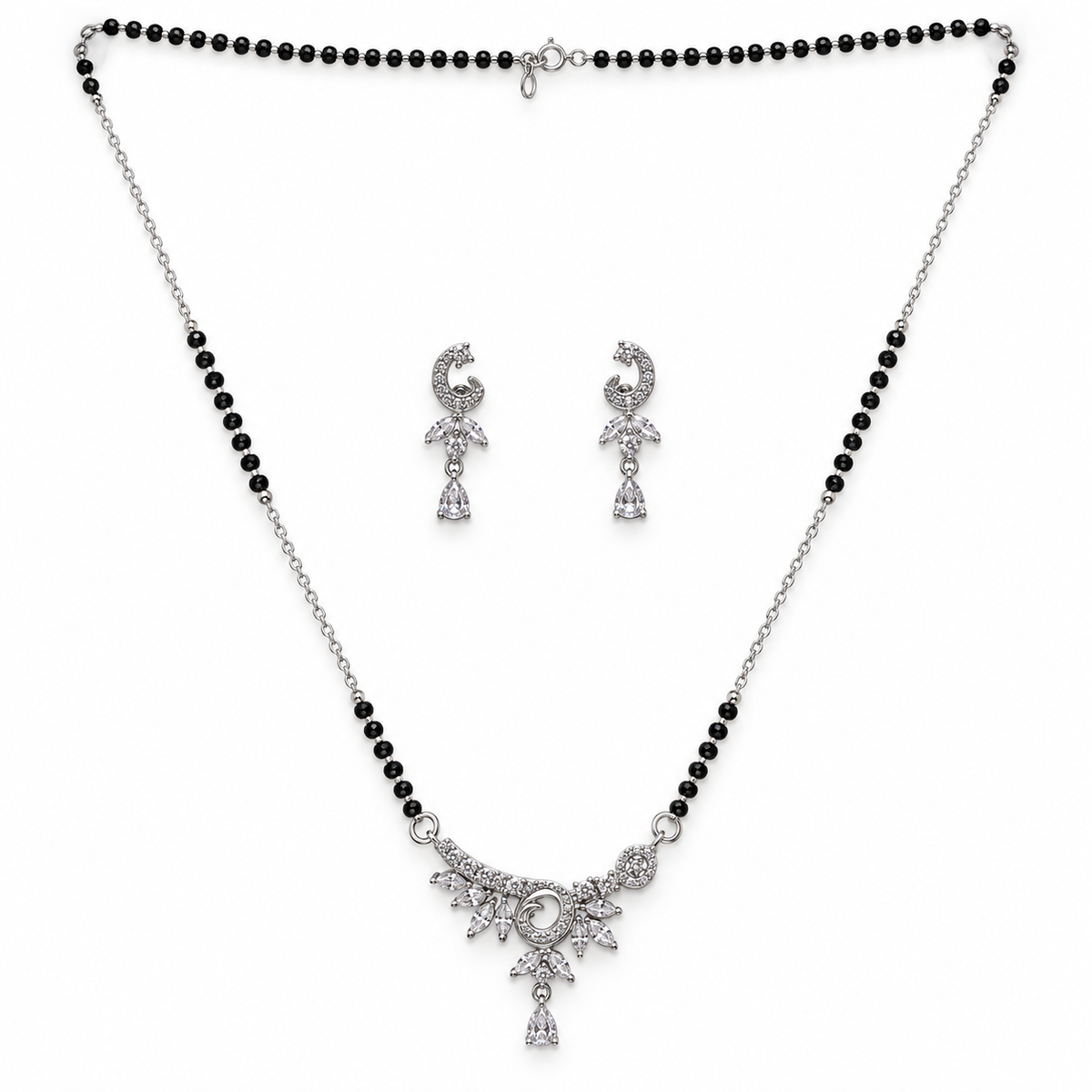 Silver Paisley Swirl Marquise Mangalsutra Set