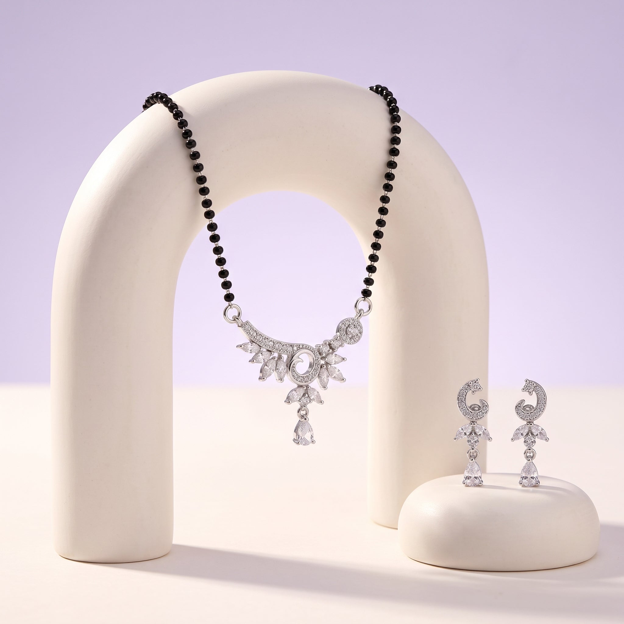 Silver Paisley Swirl Marquise Mangalsutra Set