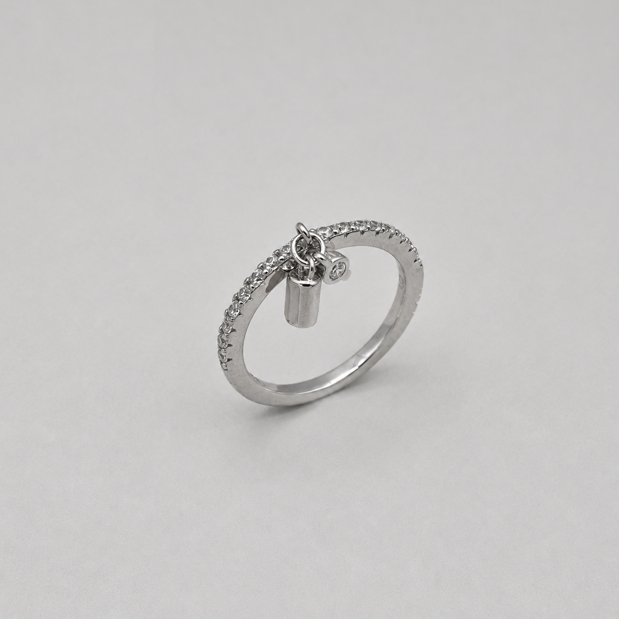 Silver Pave Band Padlock Charm Ring