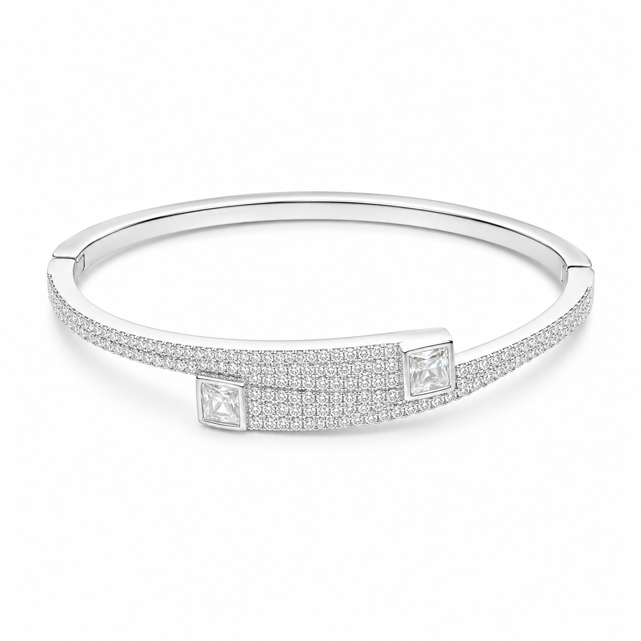 Silver Pave Crossover Bangle Bracelet | Jiya Gold Palace