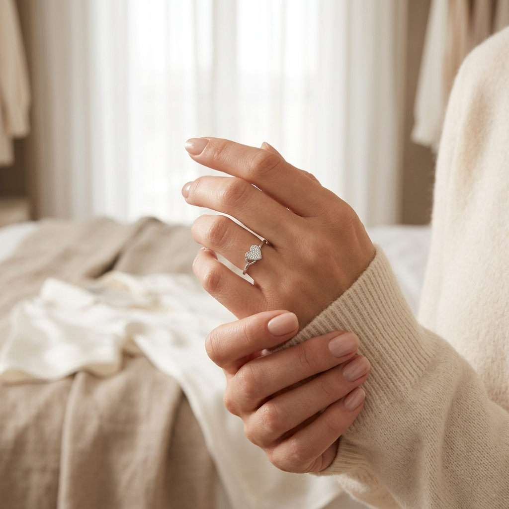 Silver Pave Crystal Heart Ring