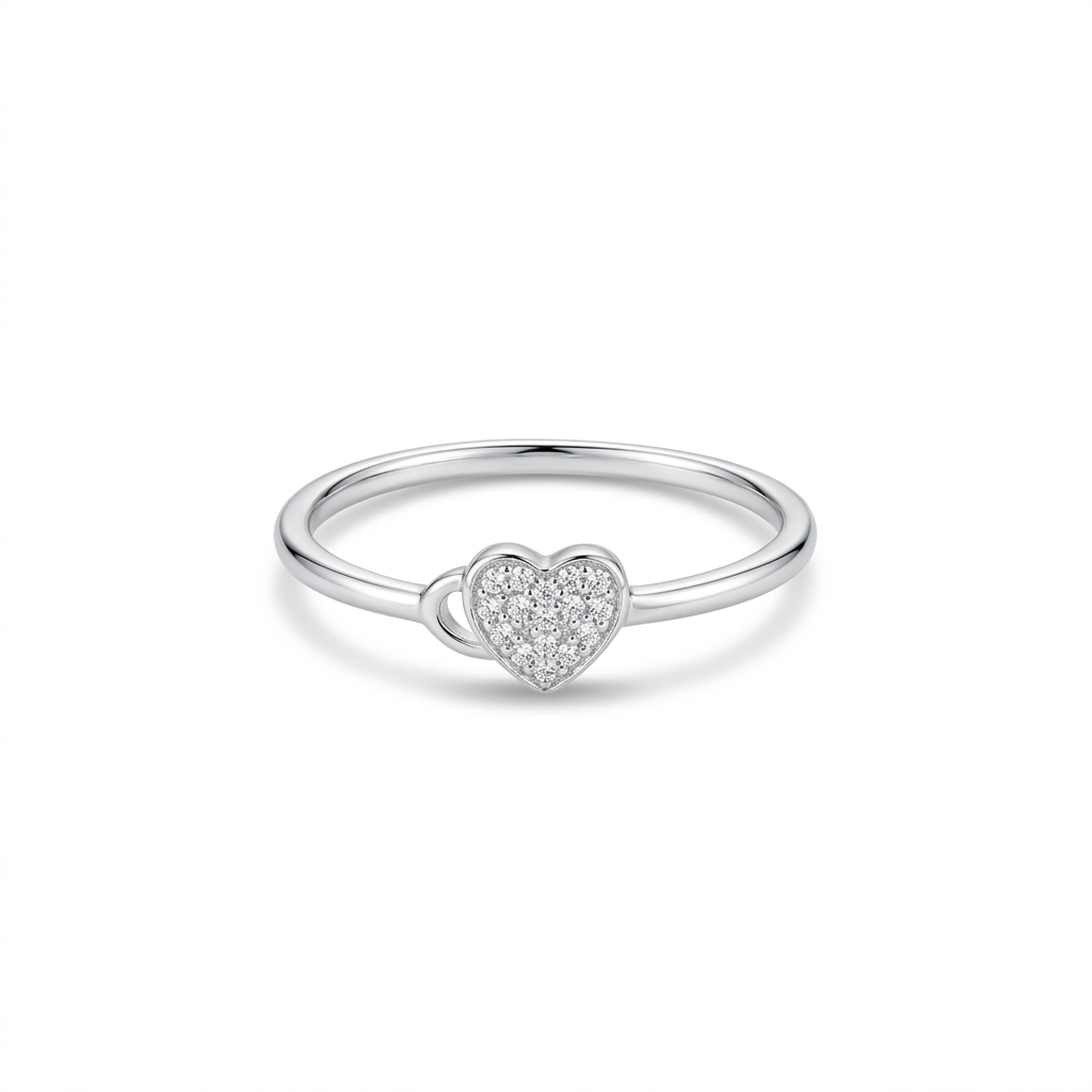 Silver Pave Crystal Heart Ring