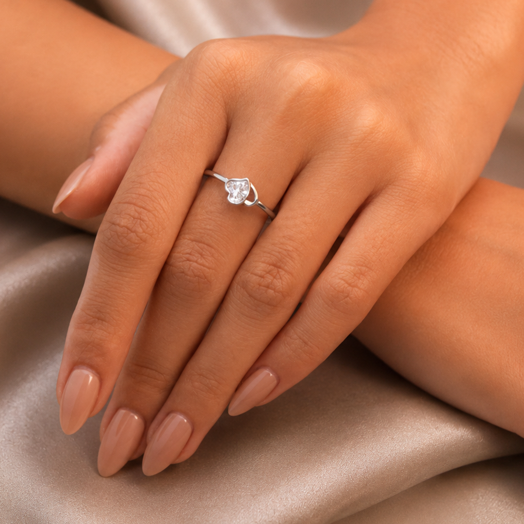 Silver Pave Crystal Heart Ring