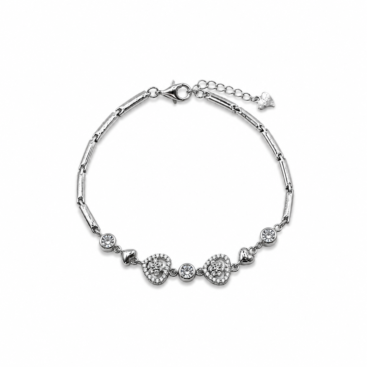 Silver Pave Disc Link Bracelet