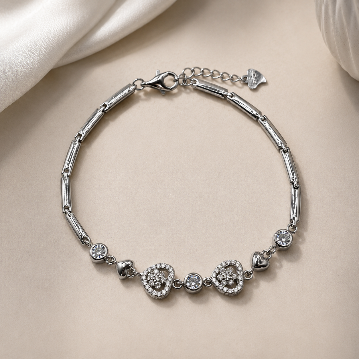 Silver Pave Disc Link Bracelet