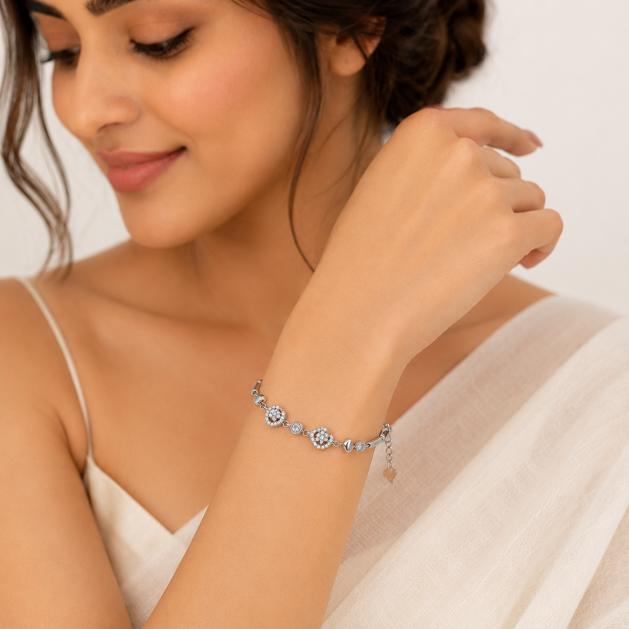 Silver Pave Disc Link Bracelet