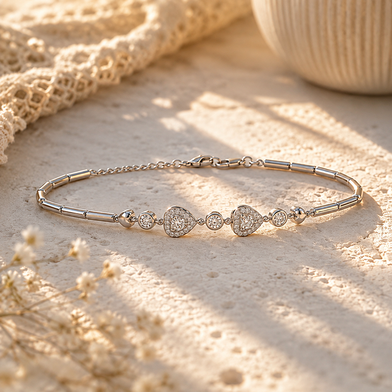Silver Pave Heart Bar Bracelet