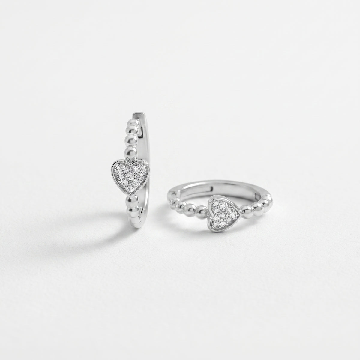 Silver Pave Heart Huggie Earrings