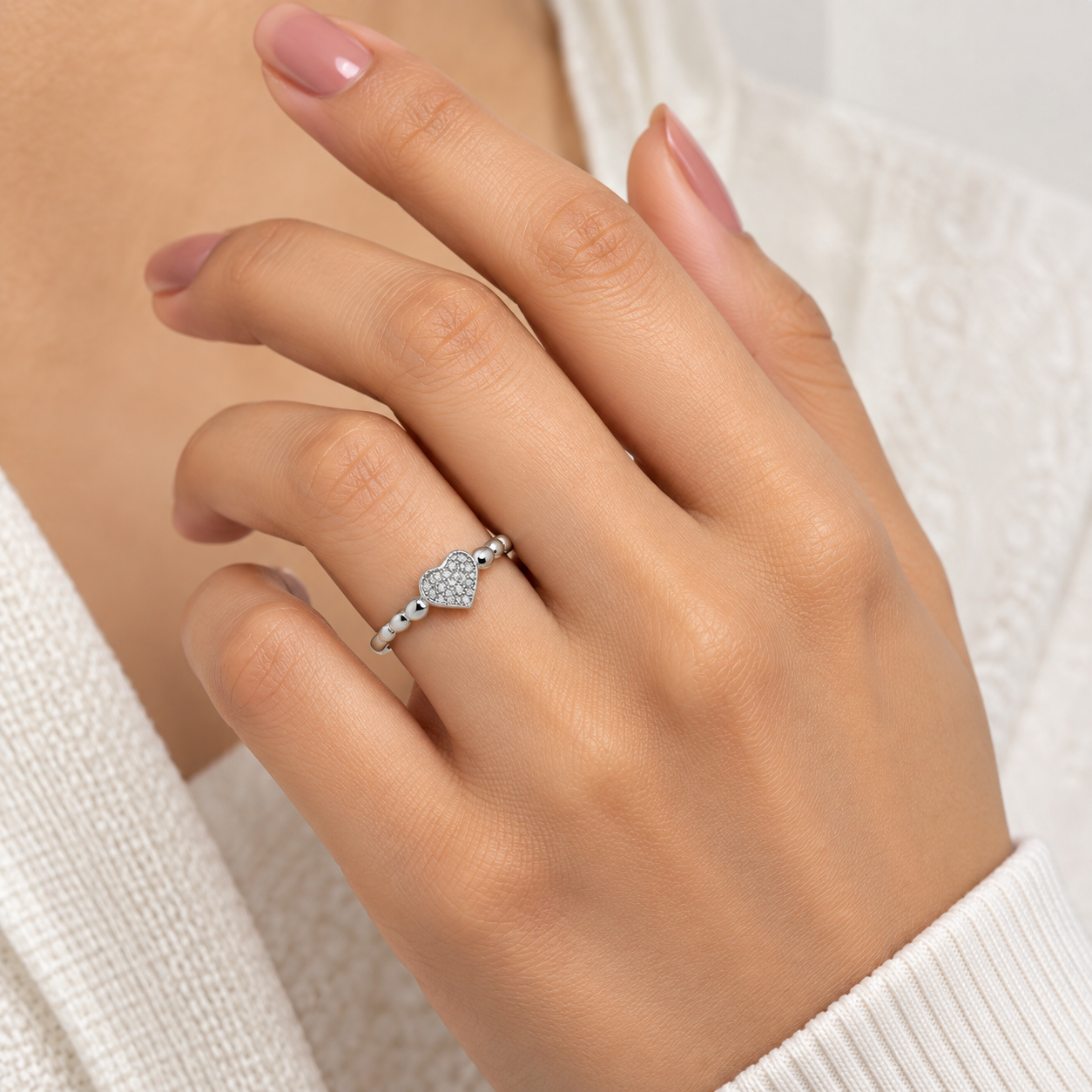 Silver Pave Heart Ring