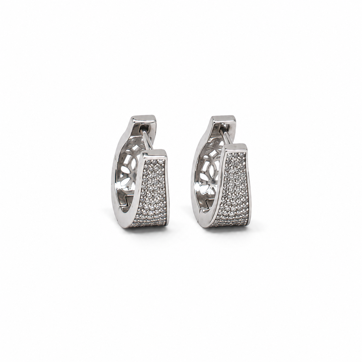 Silver Pave Huggie Drop Earrings