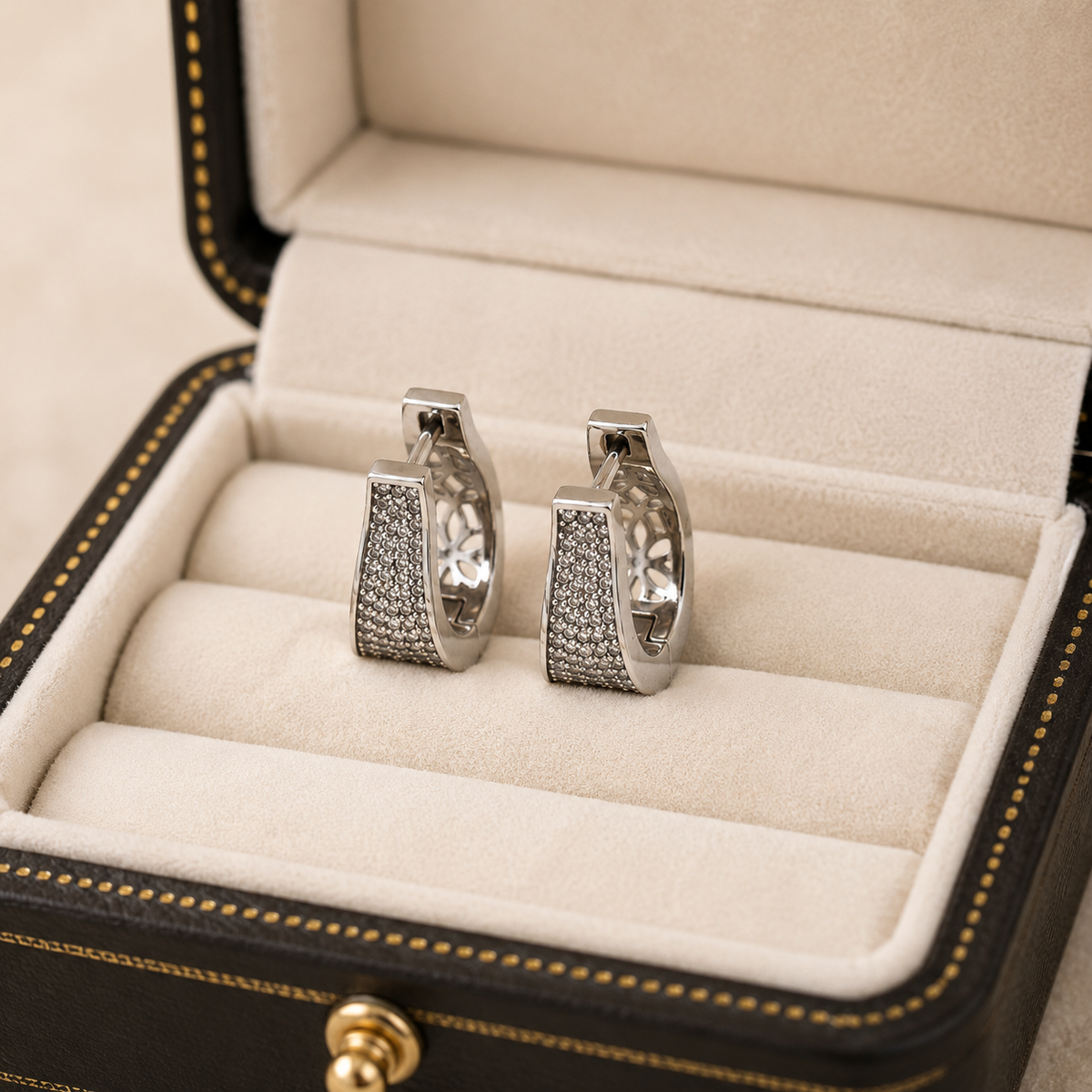 Silver Pave Huggie Drop Earrings