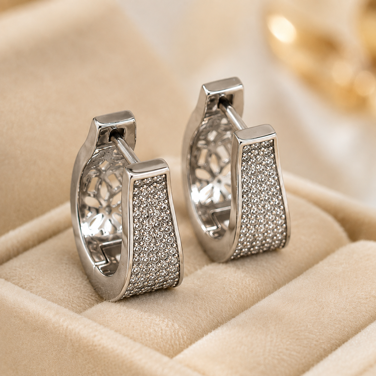 Silver Pave Huggie Drop Earrings