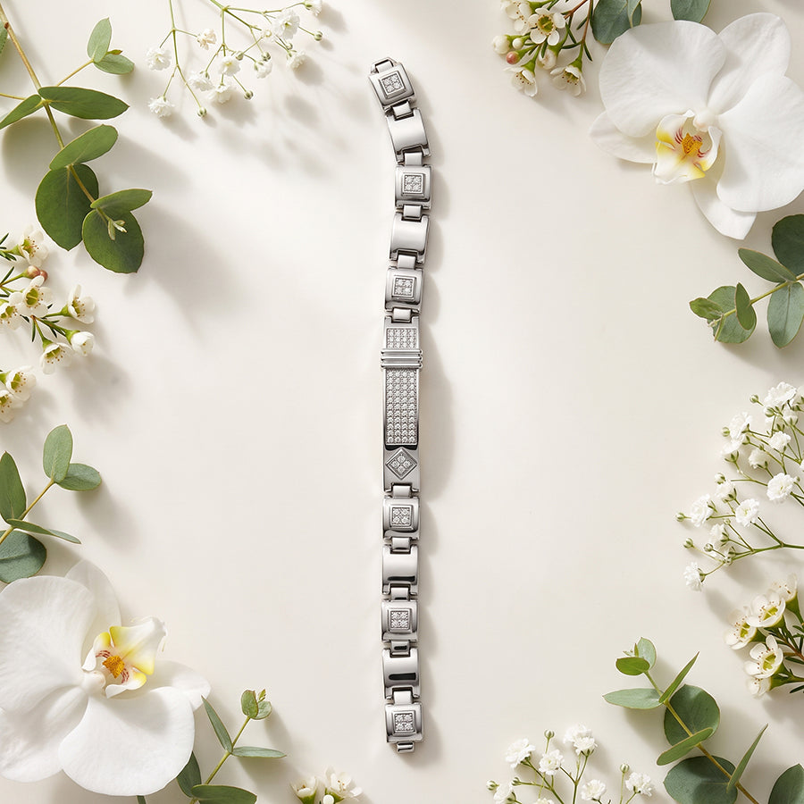 Silver Pave ID Bar Mens Bracelet