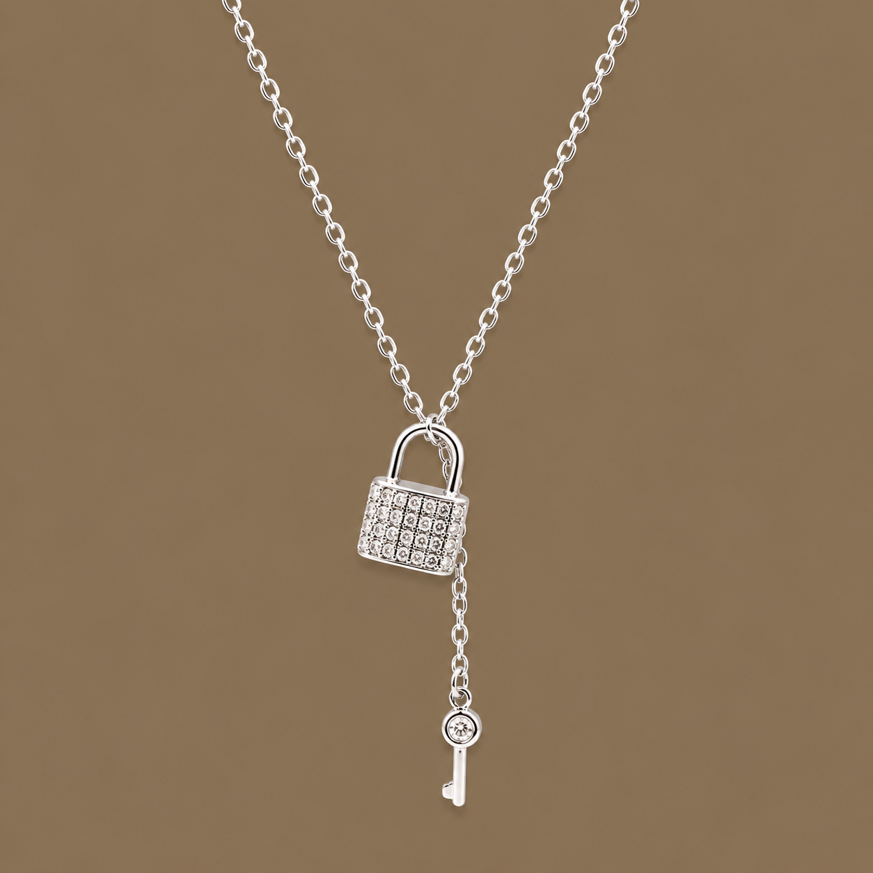 Silver Pave Lock and Key Necklace