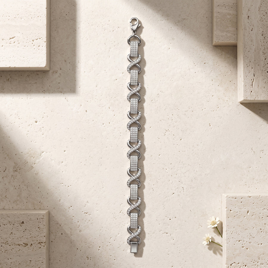 Silver Pave Round Link Mens Bracelet