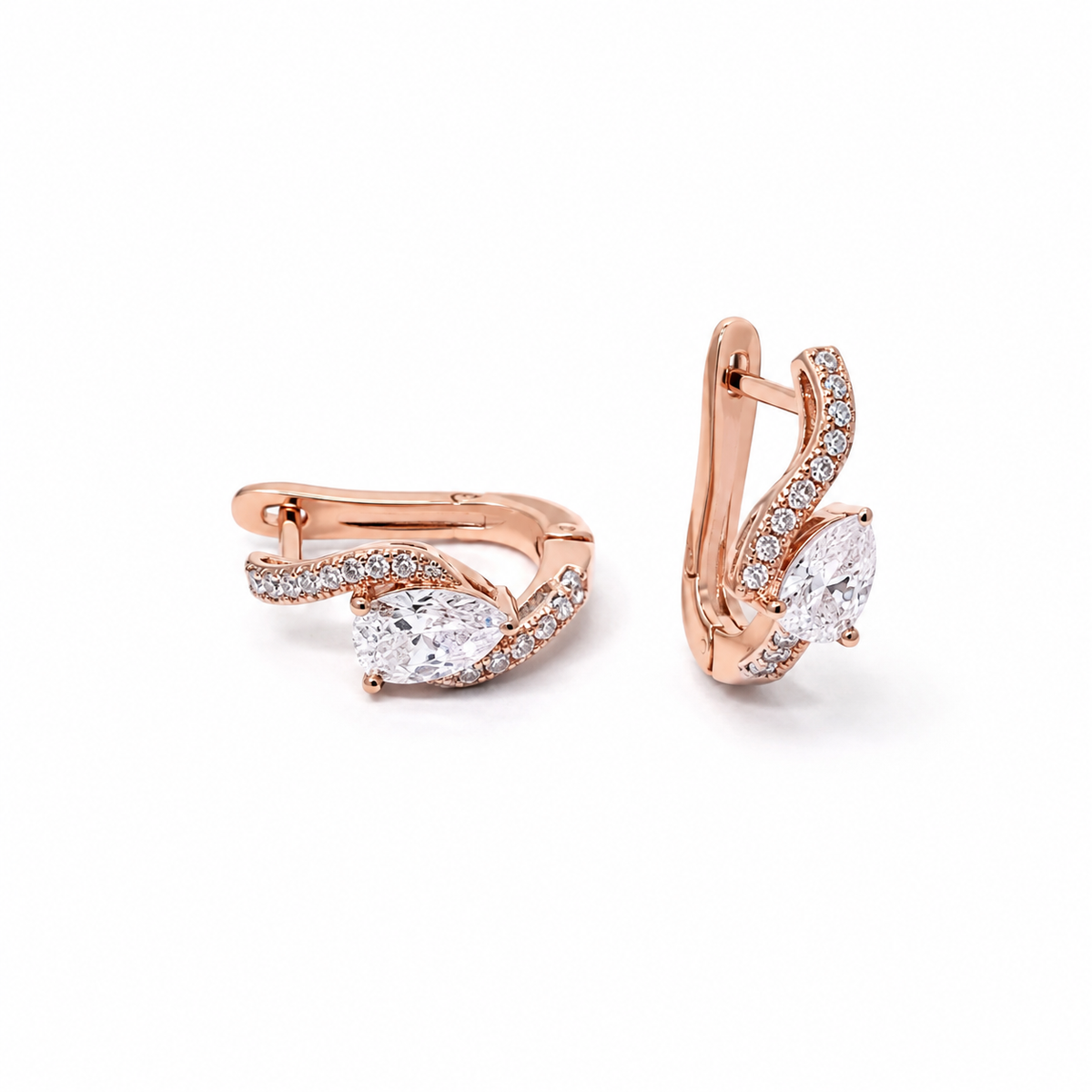 Silver Pear Accent Pave Huggie Earrings