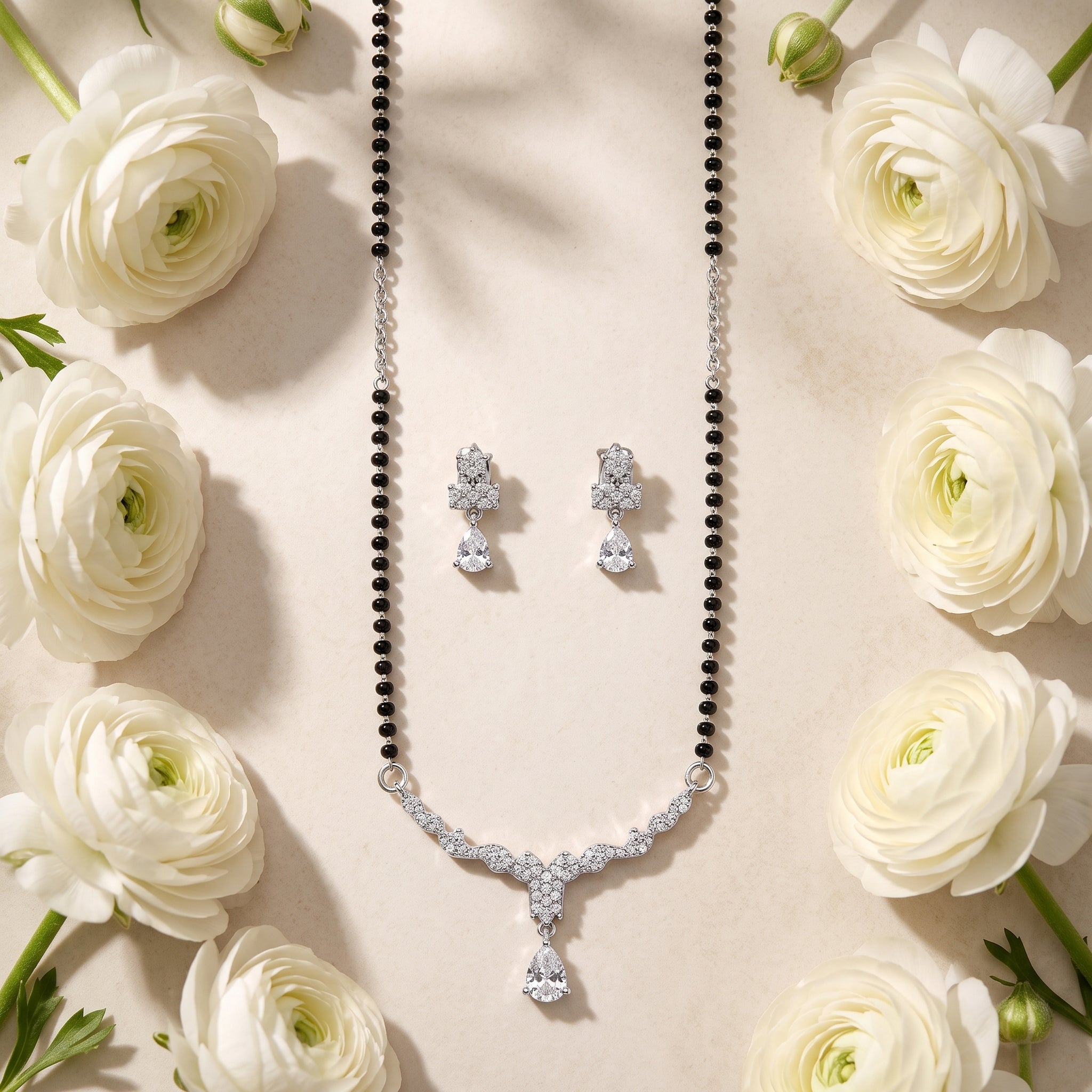 Silver Pear Drop Vine Mangalsutra Set