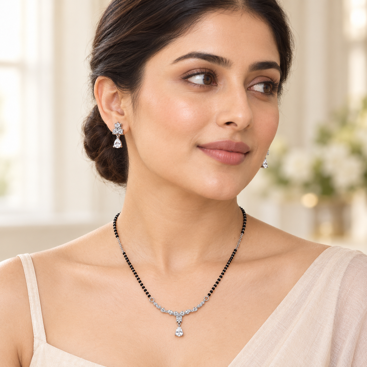 Silver Pear Drop Vine Mangalsutra Set