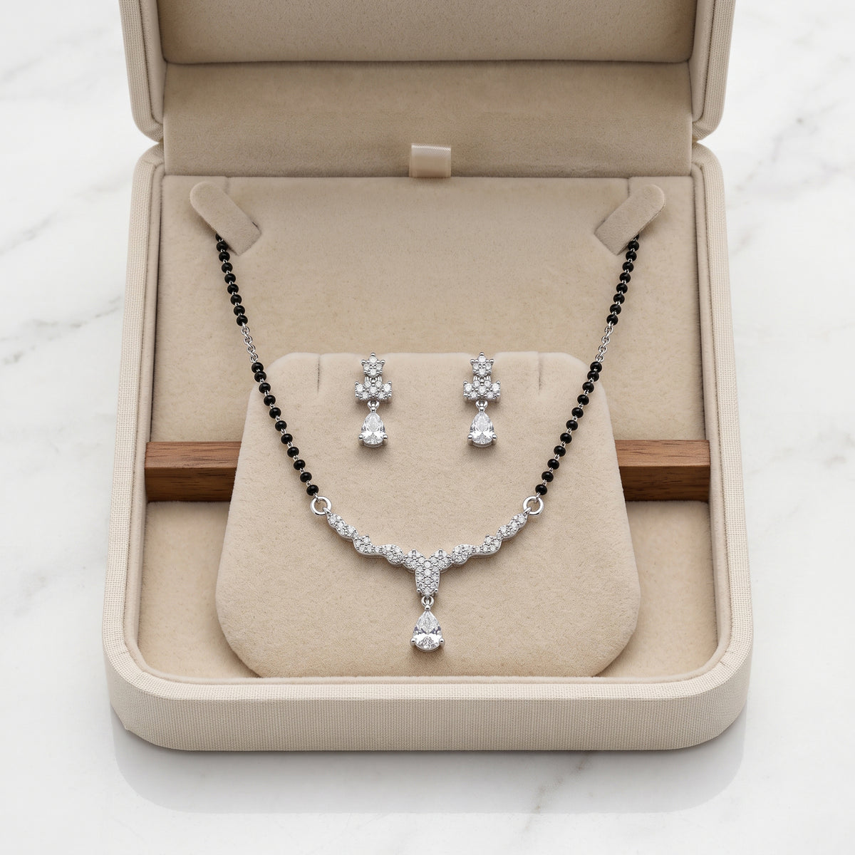 Silver Pear Drop Vine Mangalsutra Set