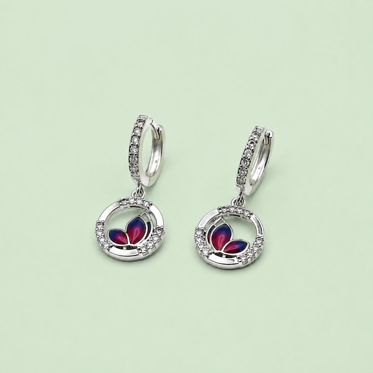 Silver Pink Enamel Drop Earrings