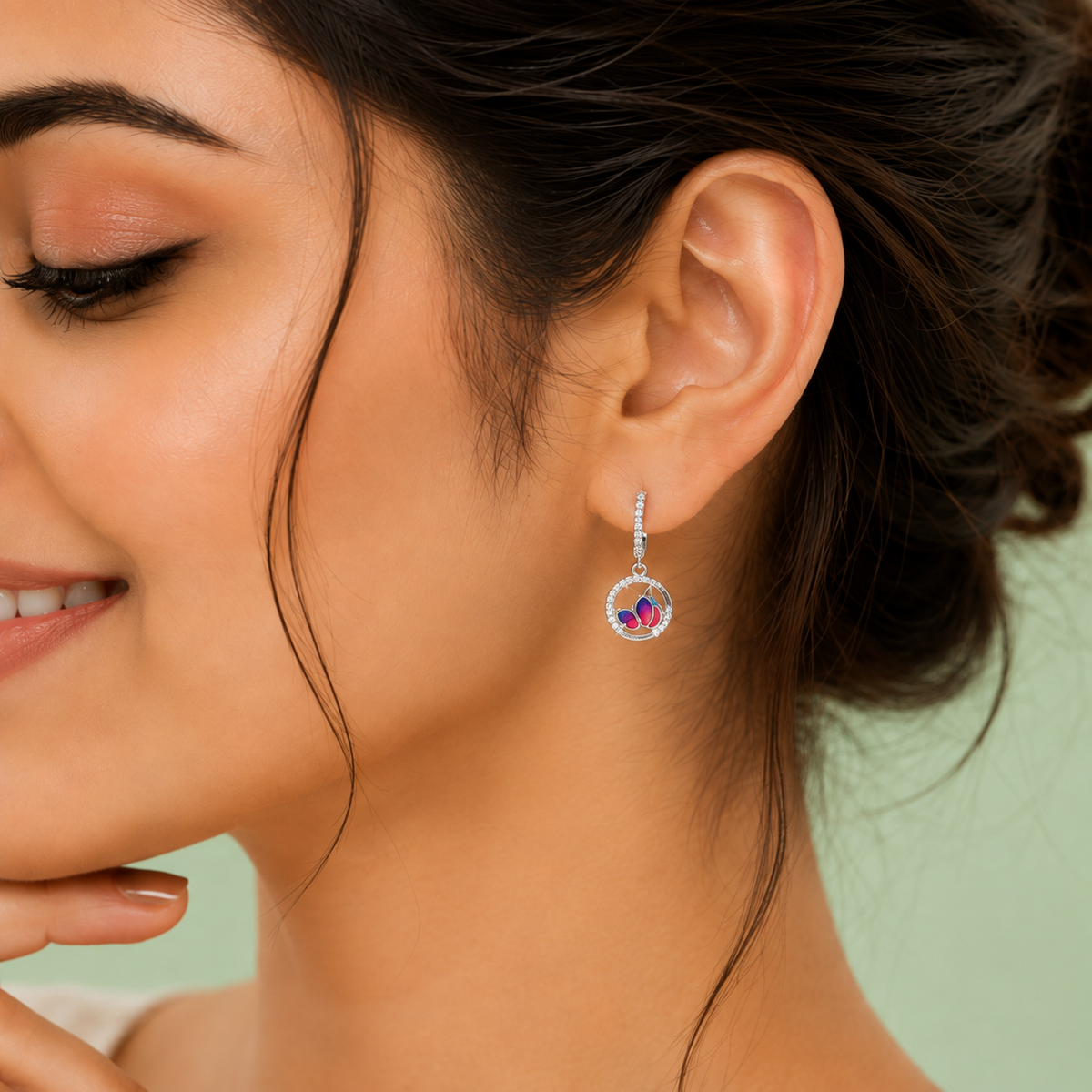 Silver Pink Enamel Drop Earrings