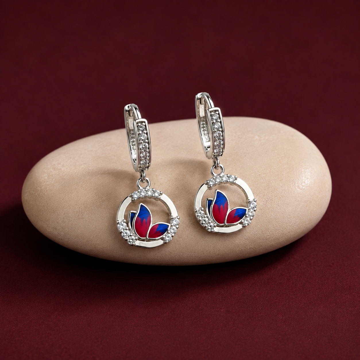 Silver Pink Enamel Drop Earrings
