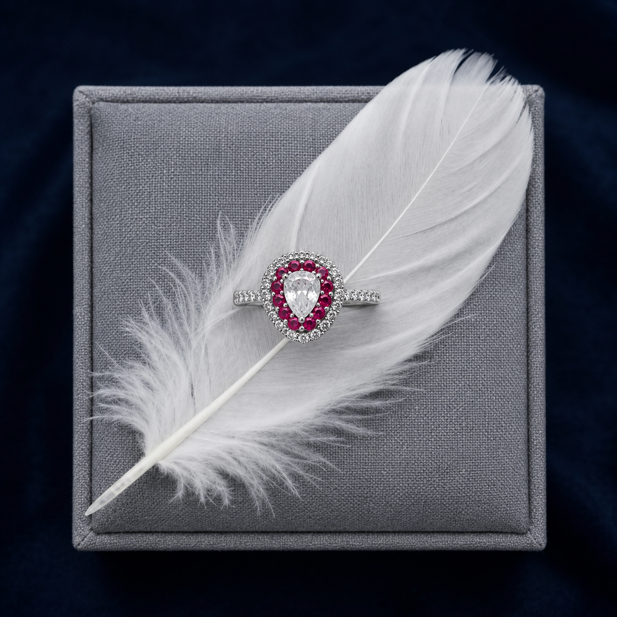 Silver Pink Halo Heart Ring