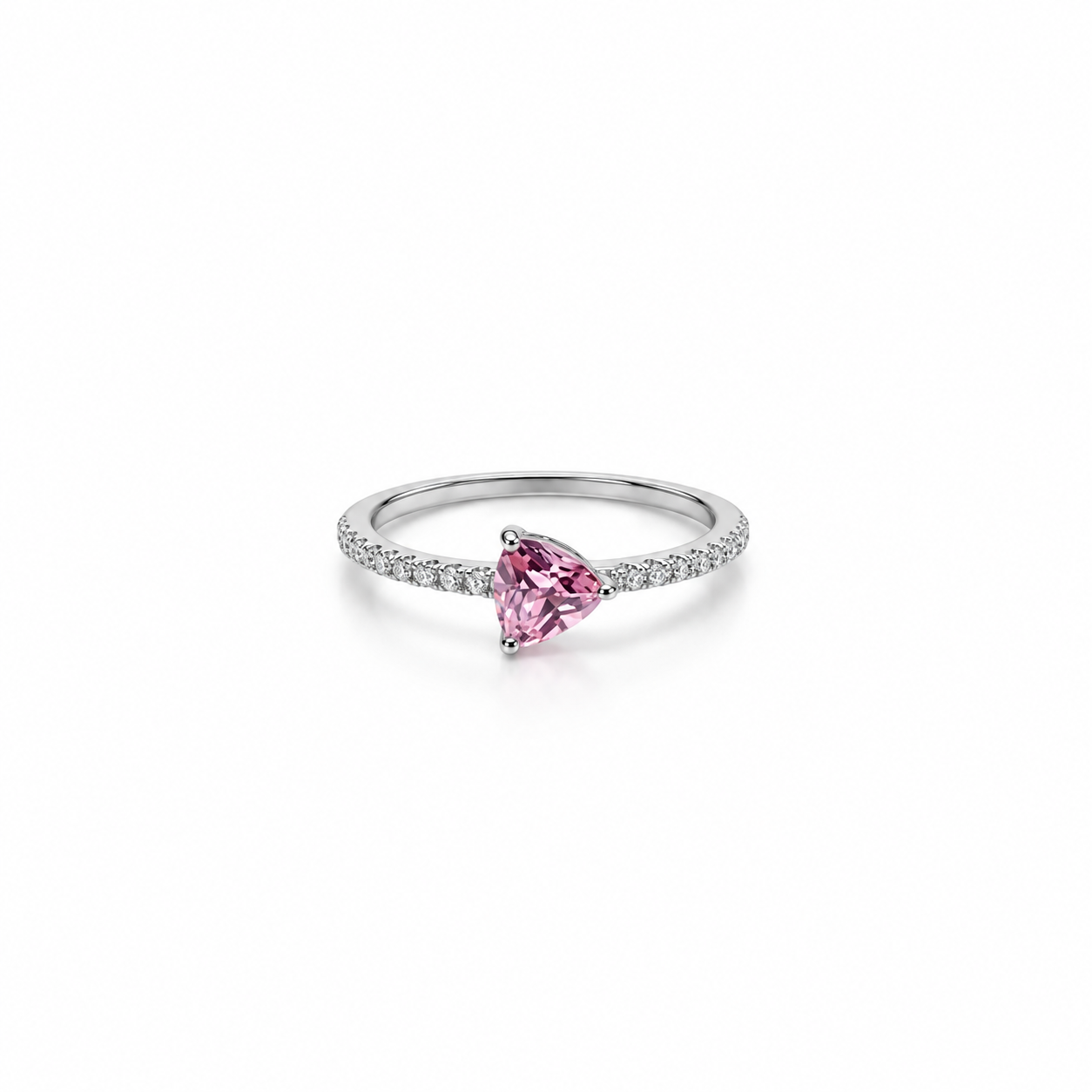 Silver Pink Trillion Cut Solitaire Ring