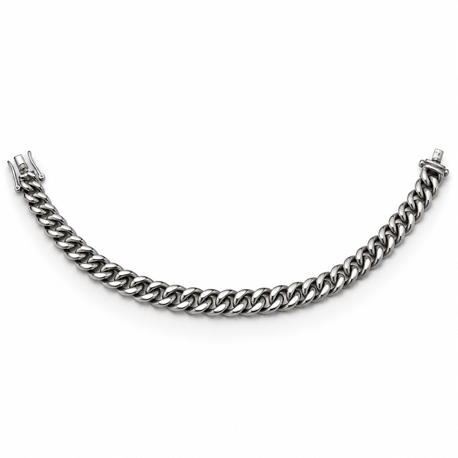 Silver Polished Curb Link Mens Bracelet
