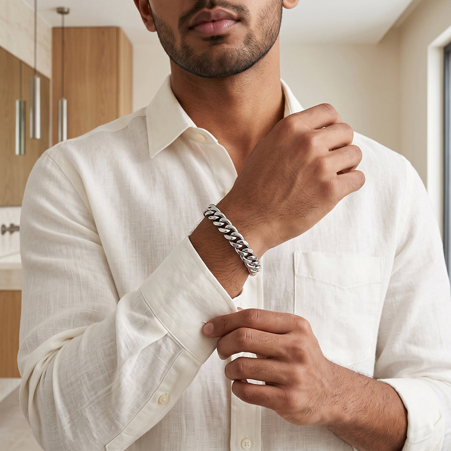Silver Polished Curb Link Mens Bracelet