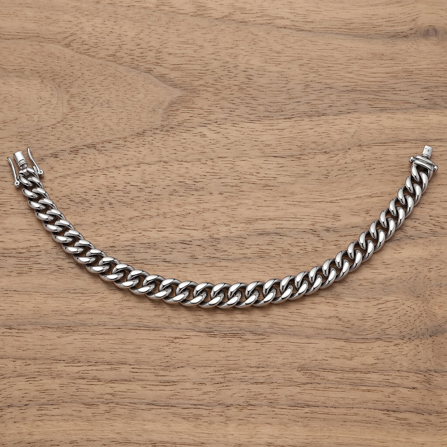Silver Polished Curb Link Mens Bracelet