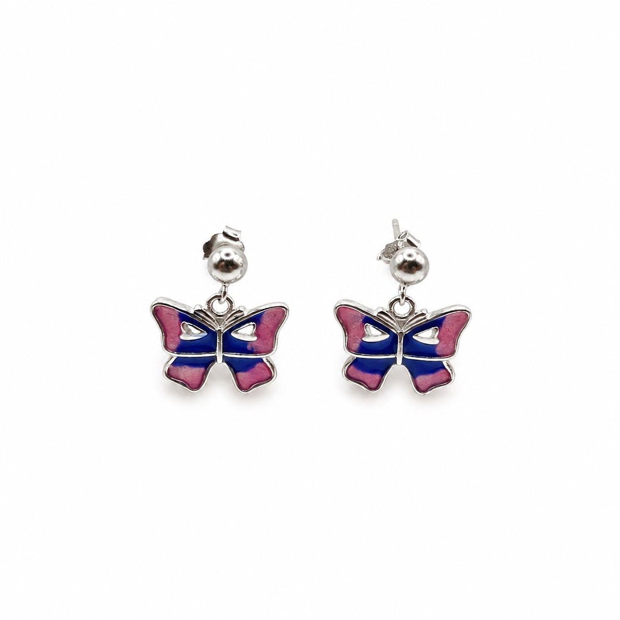 Silver Purple Enamel Drop Earrings