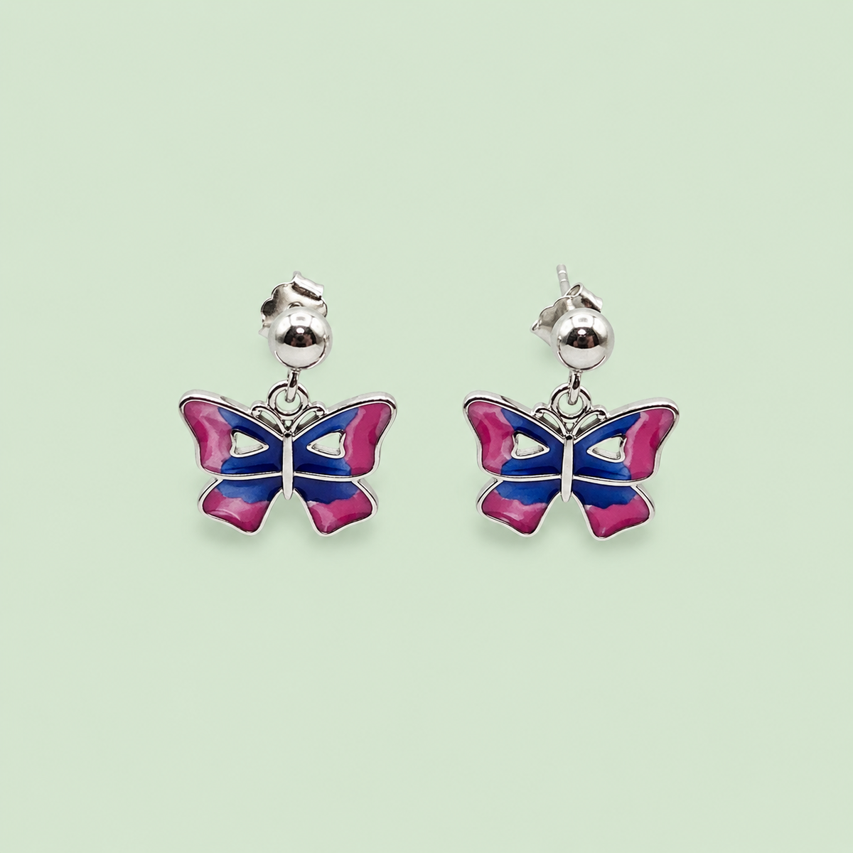 Silver Purple Enamel Drop Earrings
