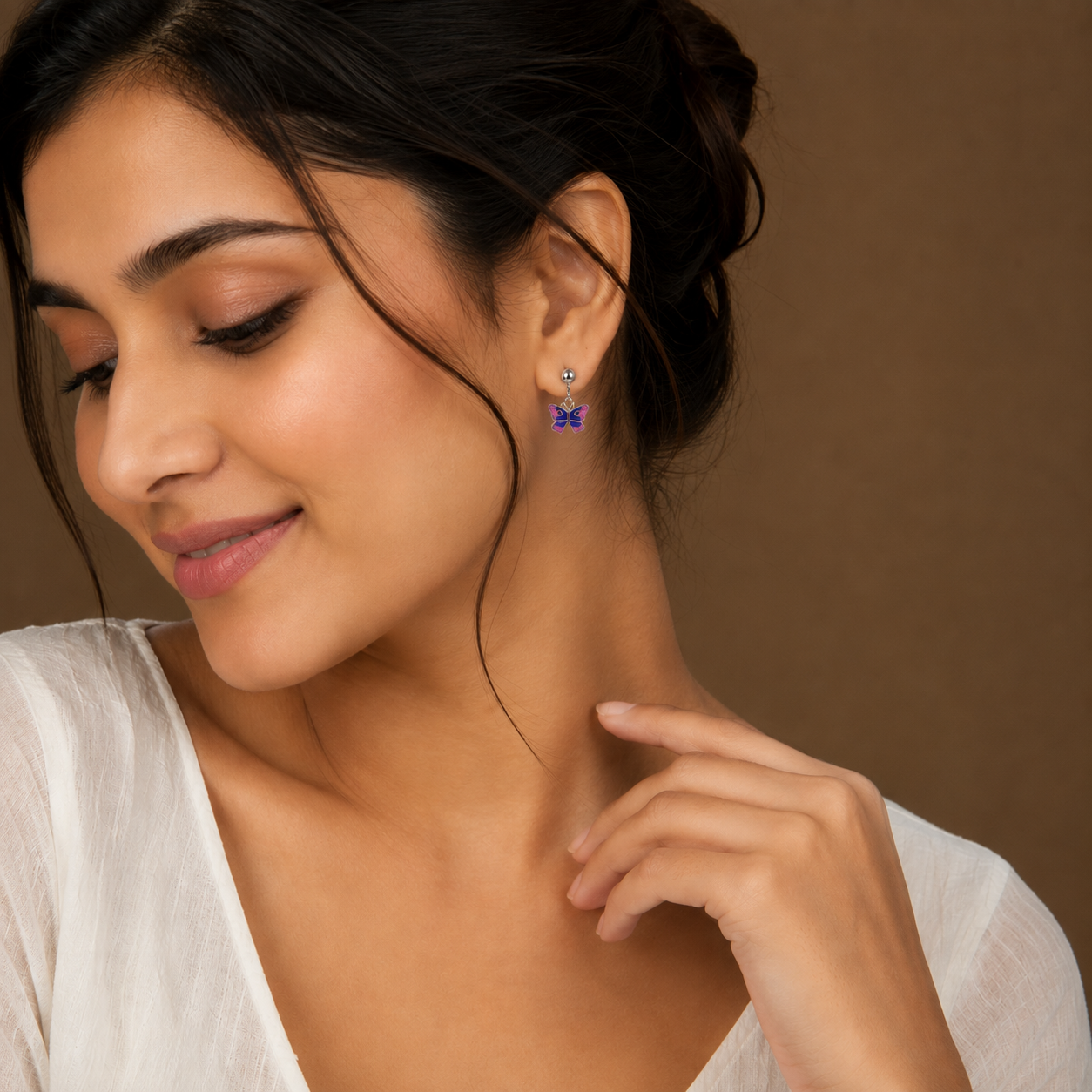 Silver Purple Enamel Drop Earrings