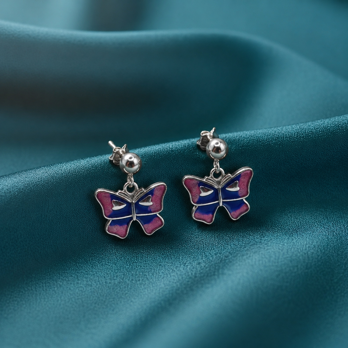 Silver Purple Enamel Drop Earrings