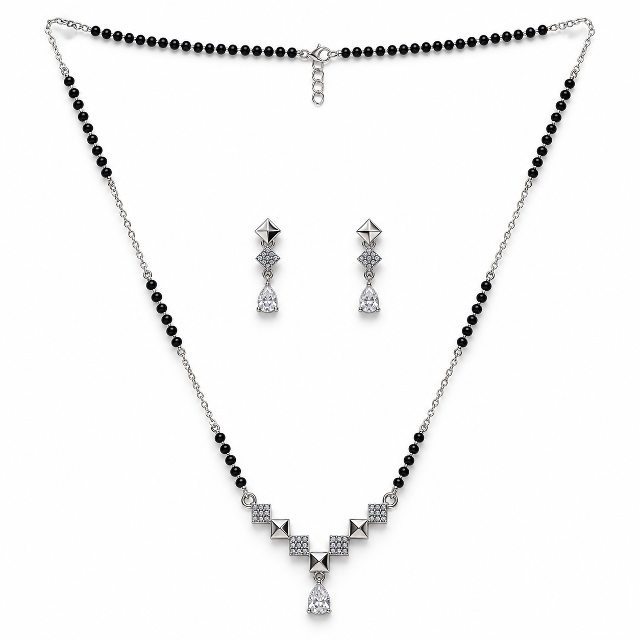 Silver Pyramid Square Geometric Mangalsutra Set